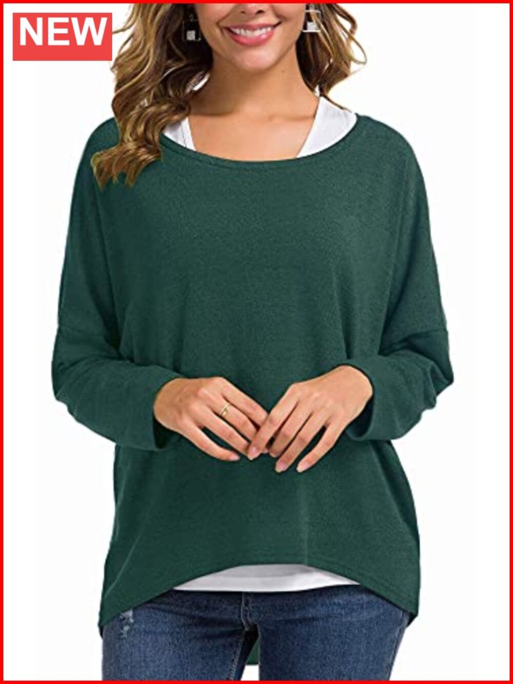 Oversized Batwing Sleeve Knit Pullover Sweater Tunic Top